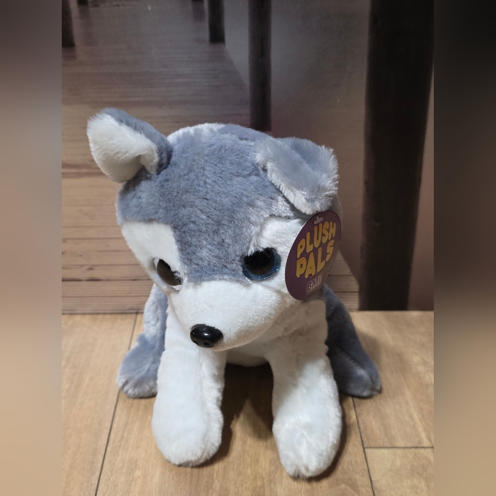 BMI Merchandise Plush Pals Husky Dog Stuffed Animal Toy Red Collar Sparkle Eyes